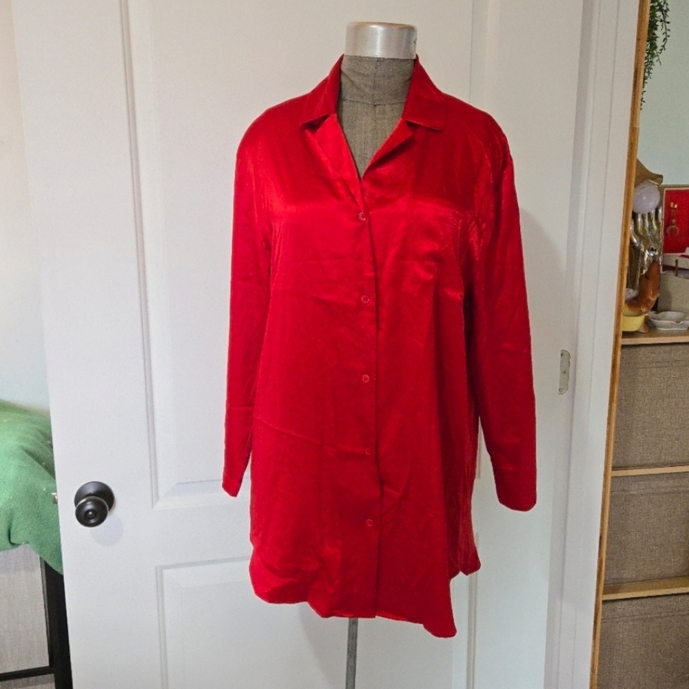 Victoria's Secret Red Satin Sleep Shirt Nightgown, SIZE XS